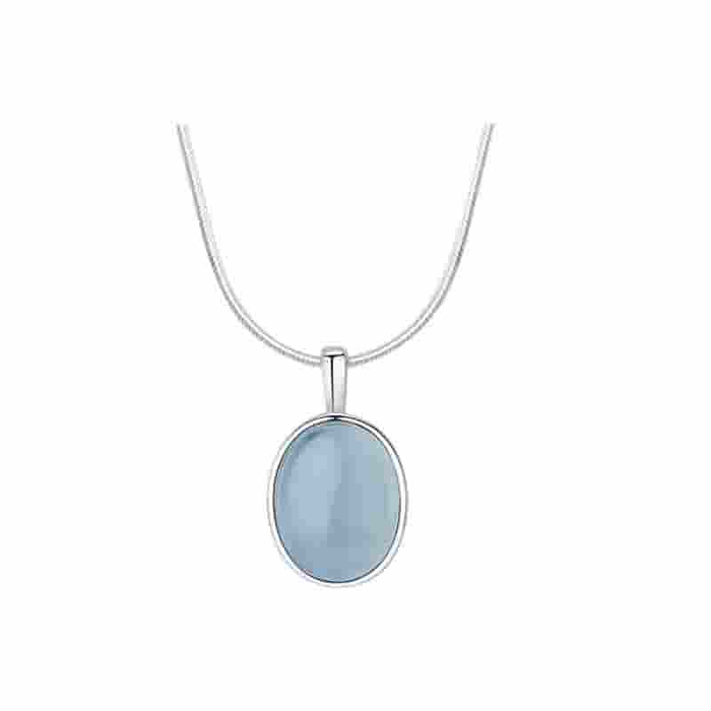 Women's Aquamarine & Sterling Silver Necklace — 925 Silver Geometric Pendant Necklace — Tarnish-Resistant Summer Jewelry