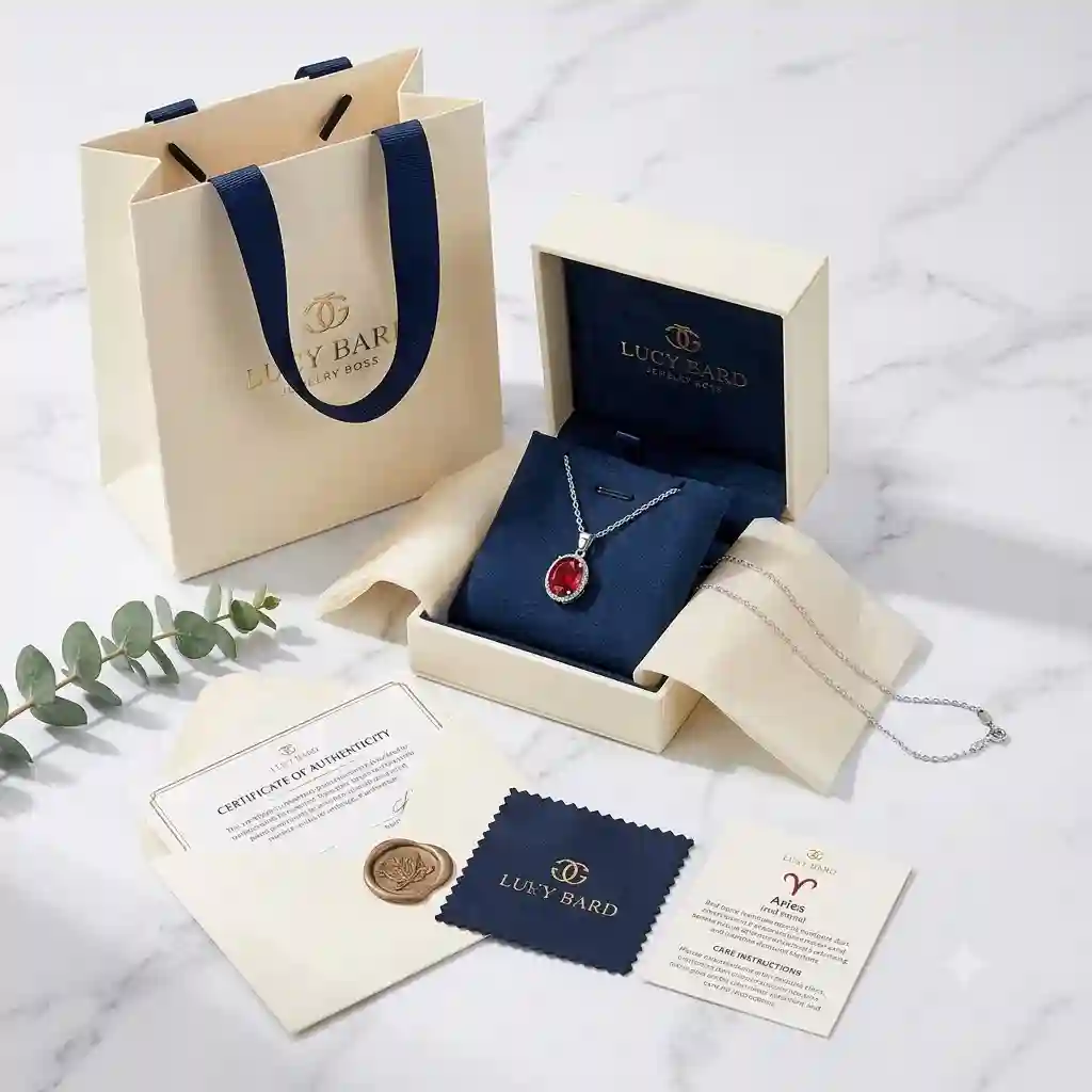 Complete luxury gift set zodiac birthstone necklace in branded MIRAMETAL box with authenticity card for wholesale and retail