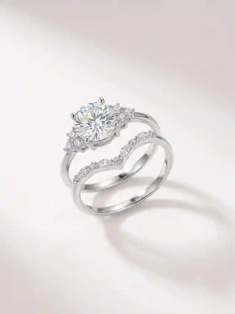1.5ct Moissanite Ring GRA Certified — geometric split-shank 925 silver moissanite ring in rhodium finish, more brilliant than diamond