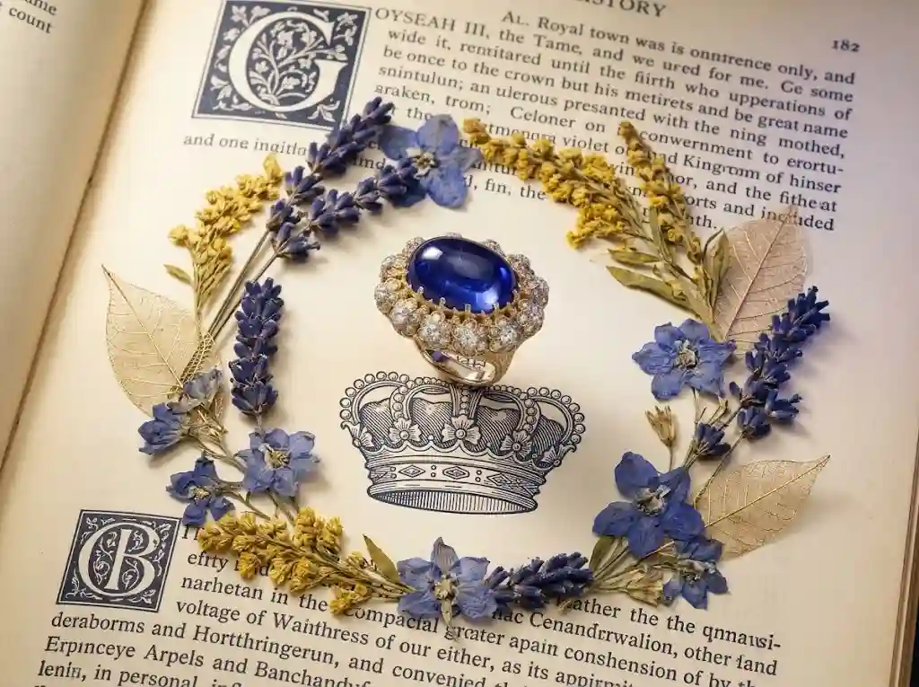 Vintage Royal Blue Cabochon Ring symbolism: the color of kings and emperors, flower-motif halo representing eternal bloom, gold crown setting echoing royal heritage and commanding presence.