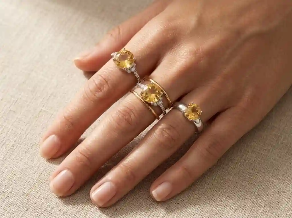 Moon Magic Citrine Ring styling guide celestial stack November birthstone 925 silver natural citrine vintage ring MIRAMETAL