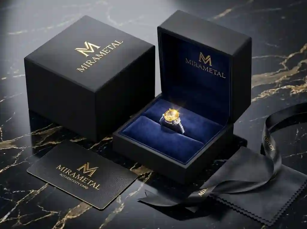 Moon Magic Citrine Ring luxury packaging velvet box MIRAMETAL 925 silver natural citrine celestial ring unboxing gift