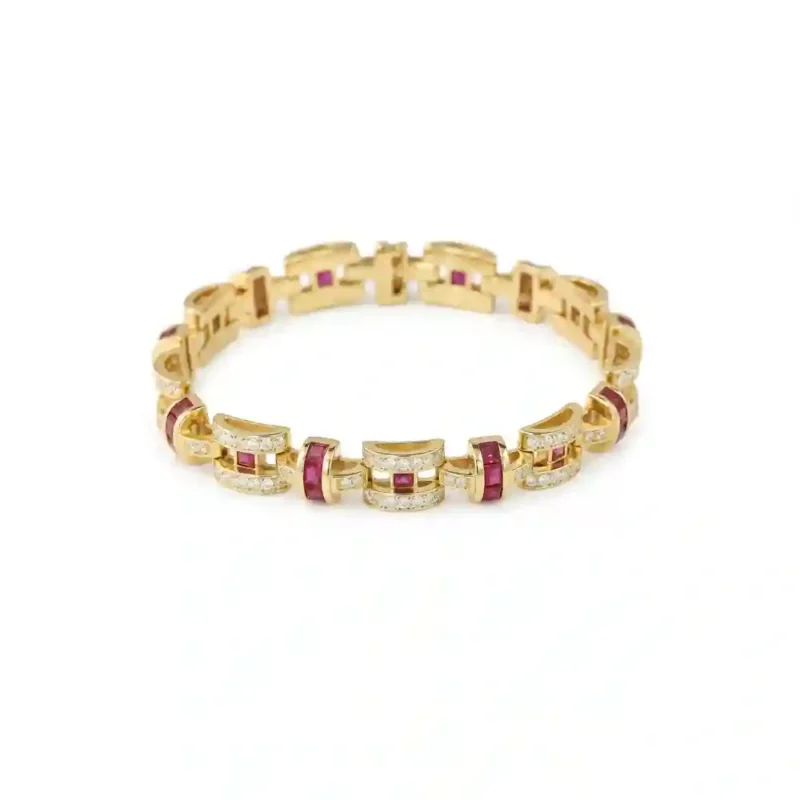 Geometric Ruby Bracelet – Handcrafted 925 Silver