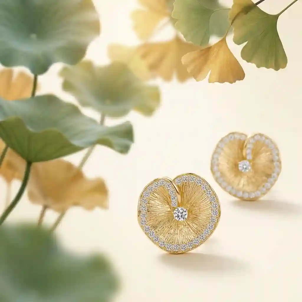 MIRAMETAL 18168 Lotus Leaf Earrings Design Inspiration Nature Brushed Texture Ginkgo Botanical Aesthetic Jewelry