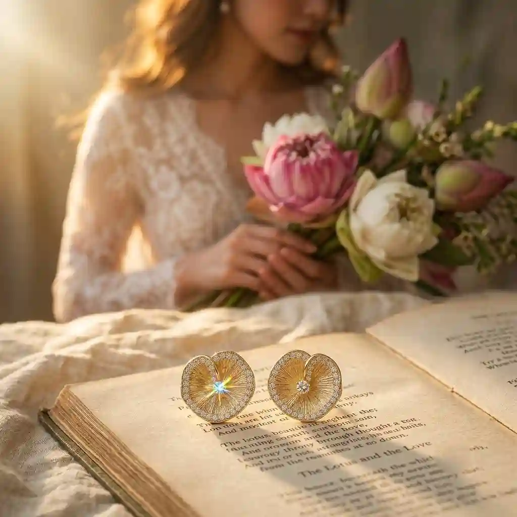 MIRAMETAL 18168 Lotus Leaf Earrings Symbolism Purity Resilience New Beginnings Bridal Wedding Meaningful Gift Jewelry