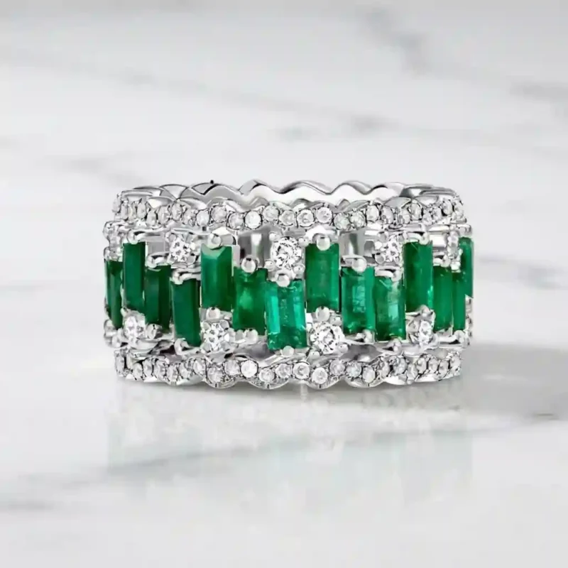 Green diamond ring natural diamond 925 silver handcrafted rhodium plated, fancy green diamond center stone on white marble background