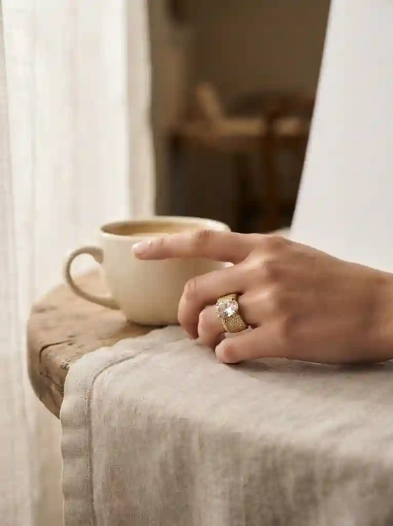 Lab Grown Oval Gemstone Ring 925 Sterling Silver - MIRAMETAL hand model daily styling casual wear inspiration