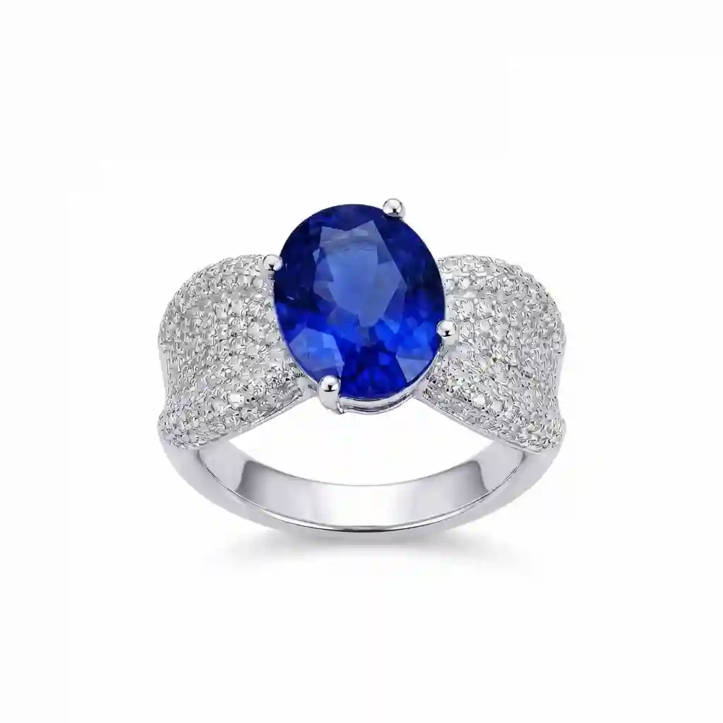 Lab Grown Oval Gemstone Ring 925 Sterling Silver - MIRAMETAL micro-pavé band starry sky setting and S925 hallmark stamp side profile detail