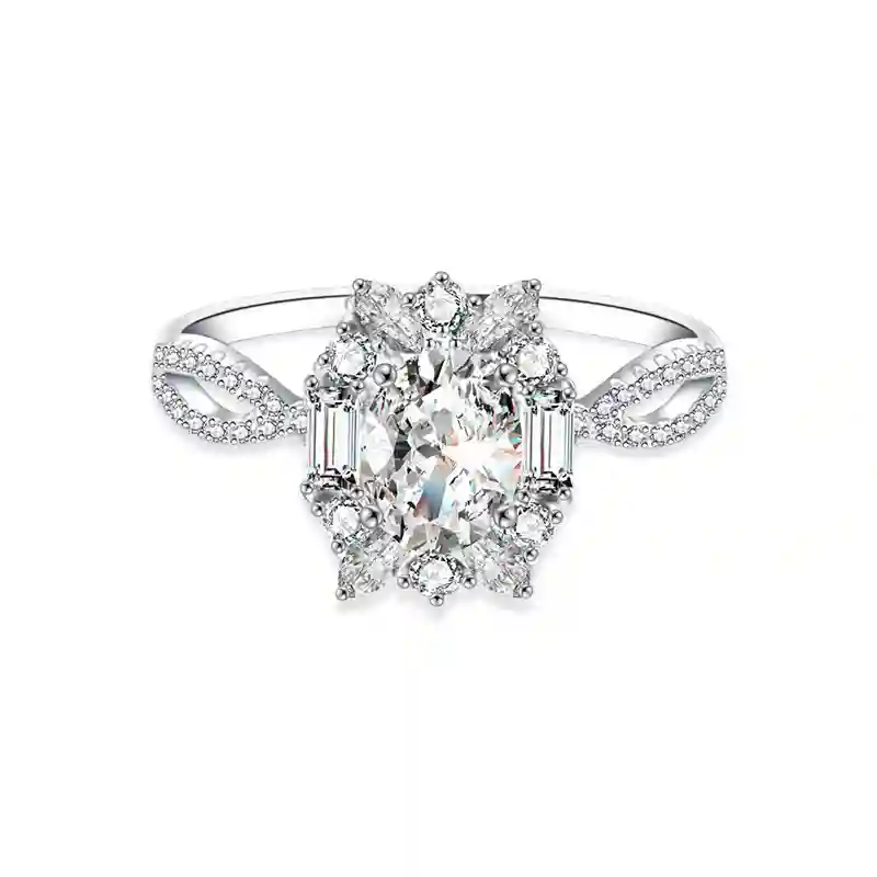 Oval Moissanite Ring GRA Certified D-Color VVS1 5x7mm Engagement 925 Silver - more brilliant than diamond