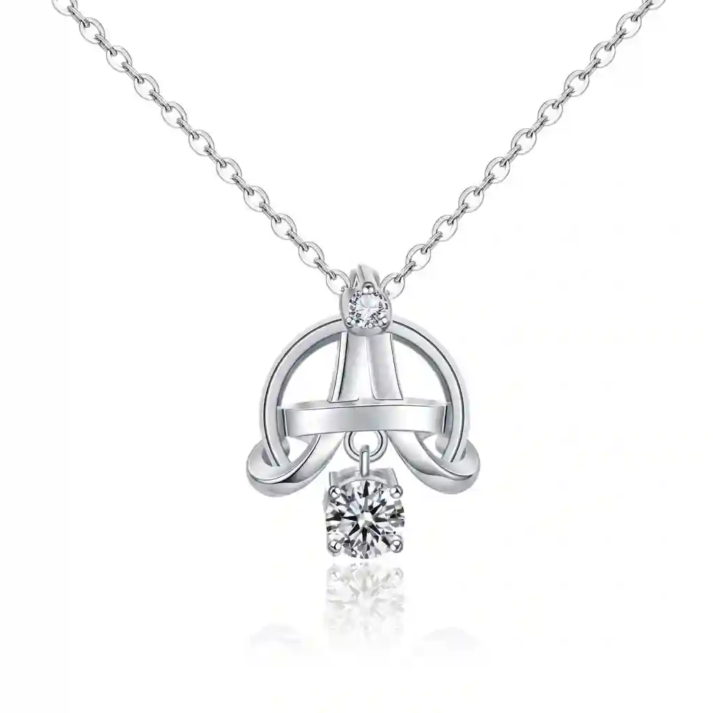 Eiffel Tower Moissanite Necklace in 925 sterling silver with D-color VVS1 center stone and rhodium plating, MIRAMETAL