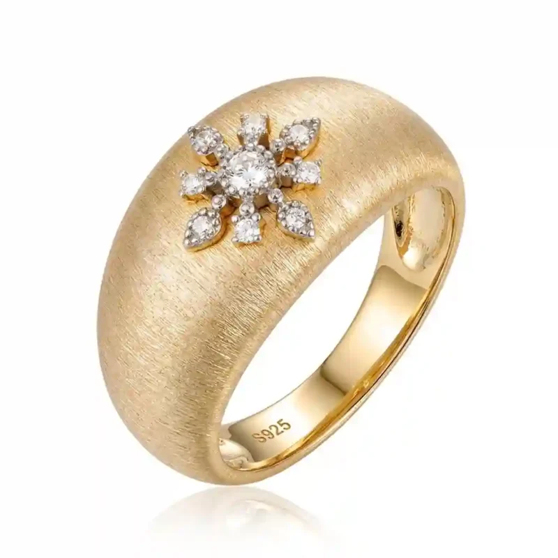 A wide‑wall dome ring in brushed gold finish, engraved with “S925” on the inner band, showcasing a vintage‑luxury aesthetic.