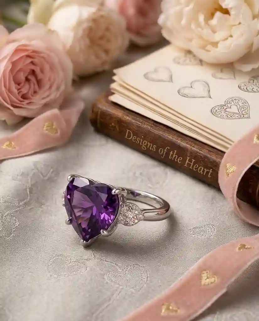 heart diamond ring 925 silver natural diamond heart cut MIRAMETAL
