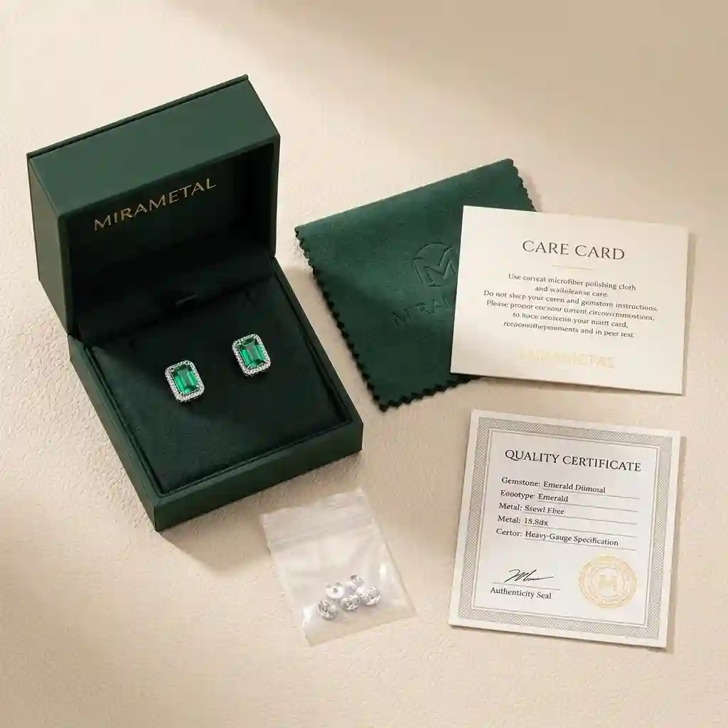 emerald halo earrings complete packaging set