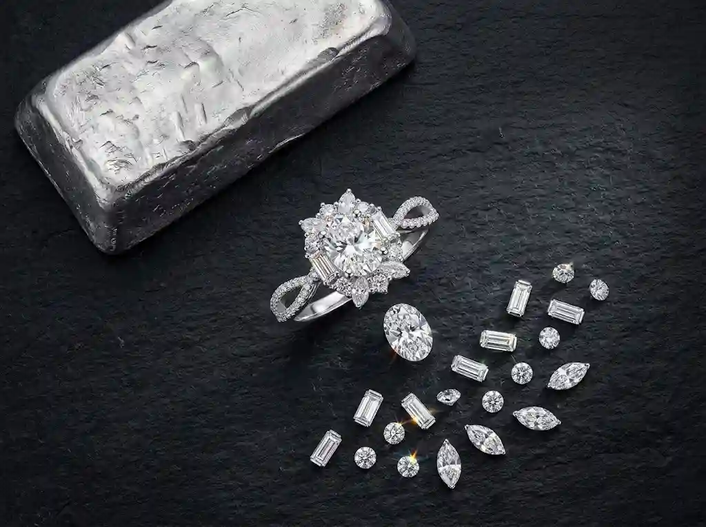 Oval Moissanite Ring 925 sterling silver material detail rhodium-plated band - more brilliant than diamond