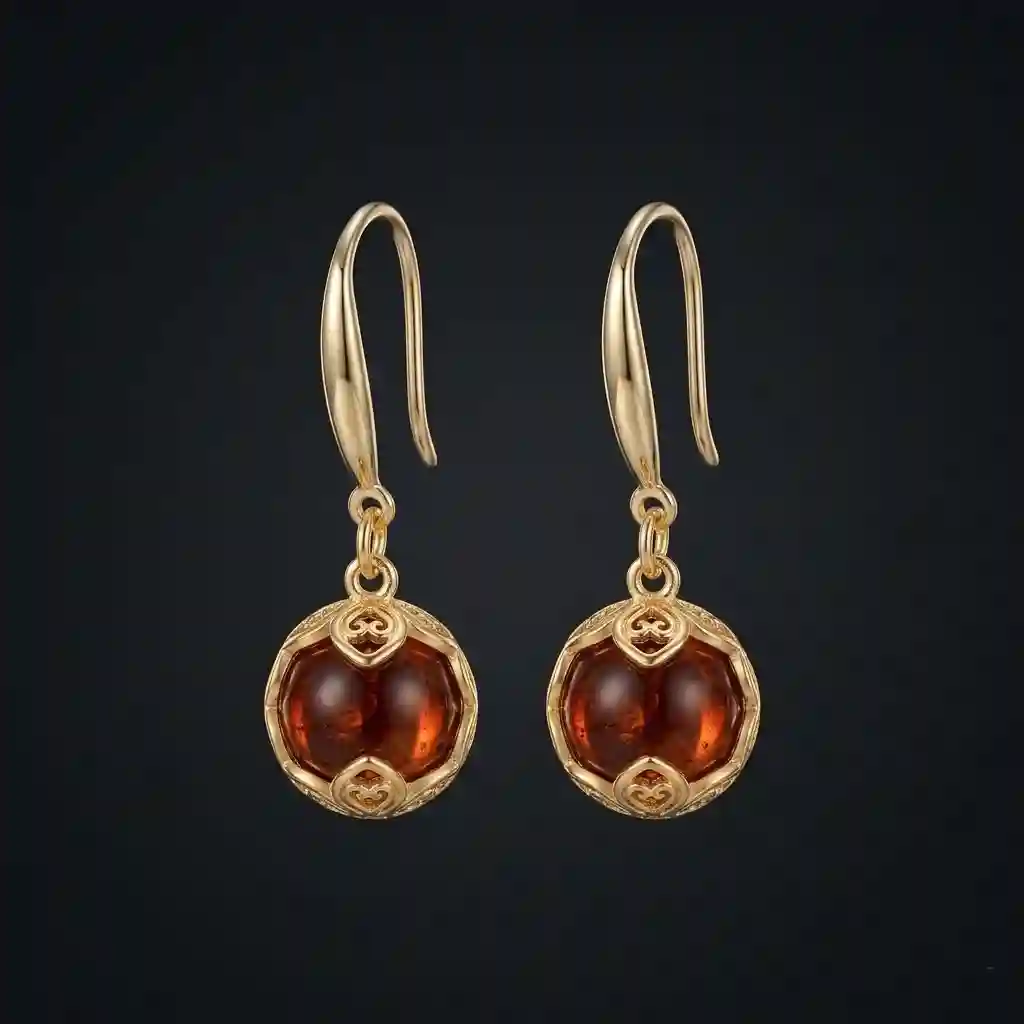 blood amber earrings — 18K gold plated 925 sterling silver vintage Chinese filigree drop earrings with natural amber by MIRAMETAL