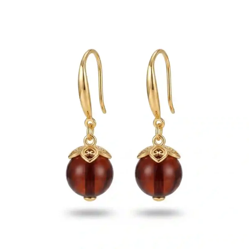 blood amber earrings featured image - 18K gold plated 925 silver vintage Chinese filigree drop earrings by MIRAMETAL