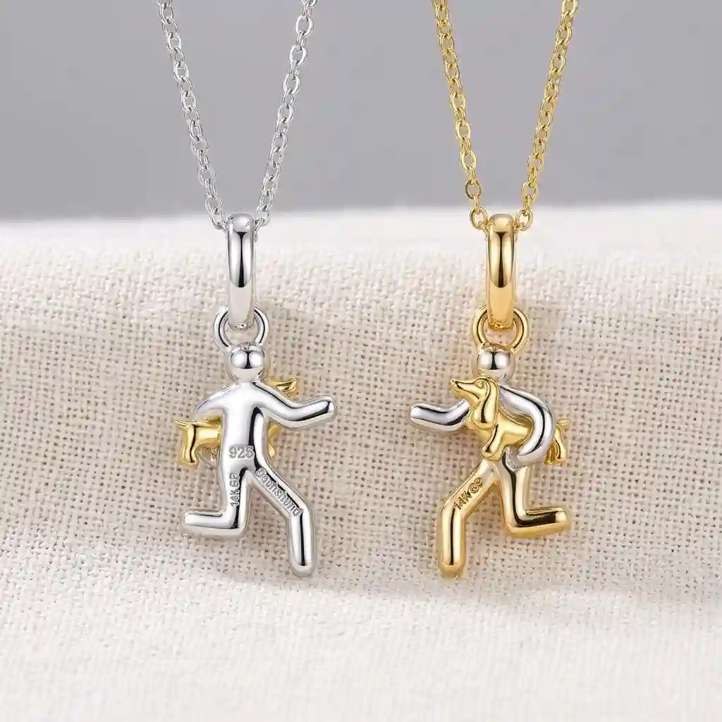 dachshund necklace - factory direct 925 silver Dachshund Necklace — rhodium silver vs. 14K gold plated comparison