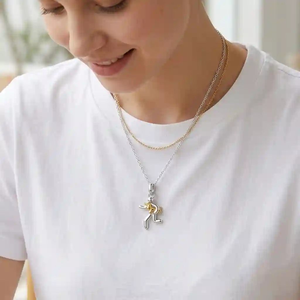 dachshund necklace - factory direct 925 silver Dachshund Necklace — everyday wear styling on model