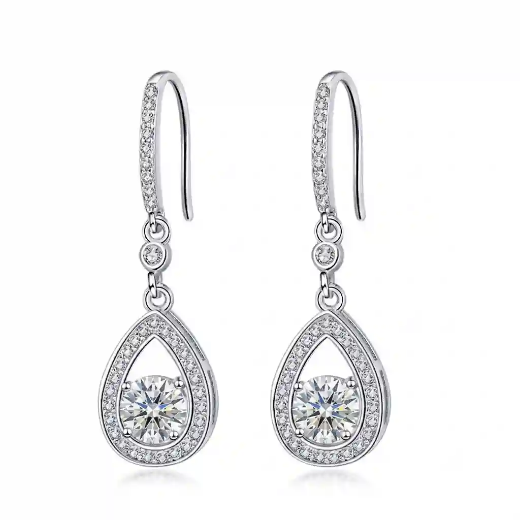 jewelry trends 2026 wholesale MIRAMETAL S925 silver teardrop moissanite dangle earrings D-color 8H8A cut halo bezel white diamond earri