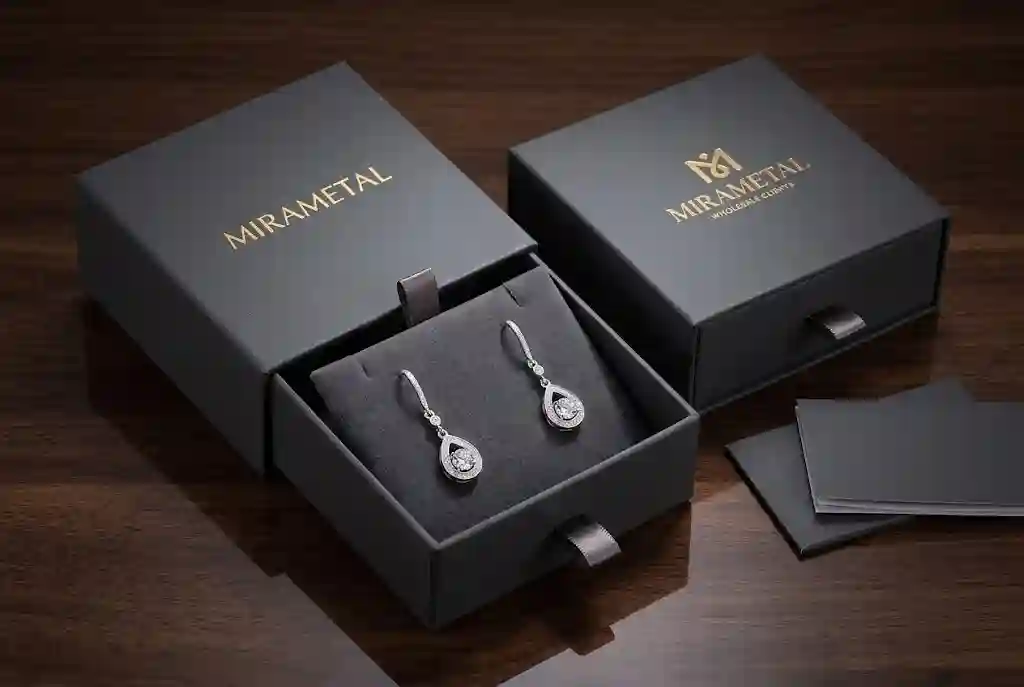 Elegant packaging for MIRAMETAL moissanite drop earrings