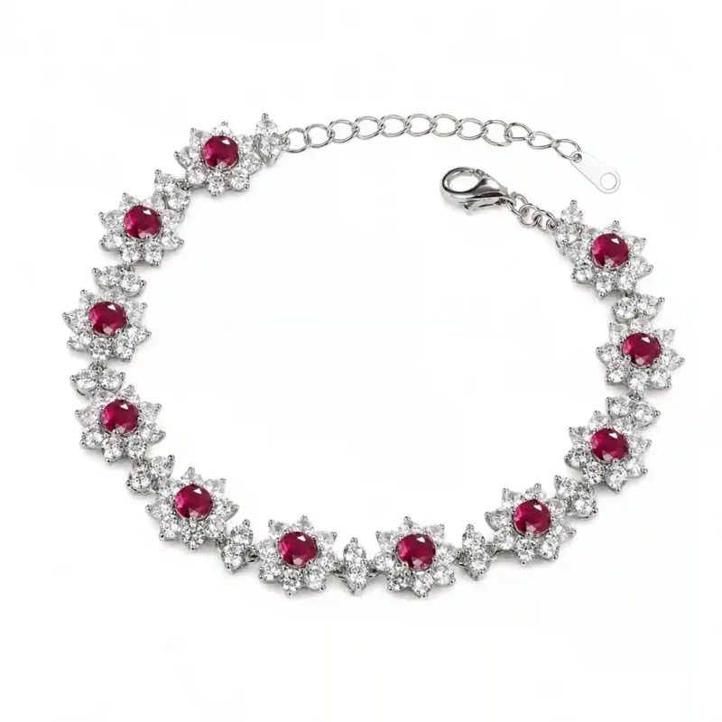 Geometric Pattern 925 Sterling Silver Gemstone Bracelet for Women | Cultured Emeralds, Rubies, and Sapphires | Simple and Exq - silver bracelet