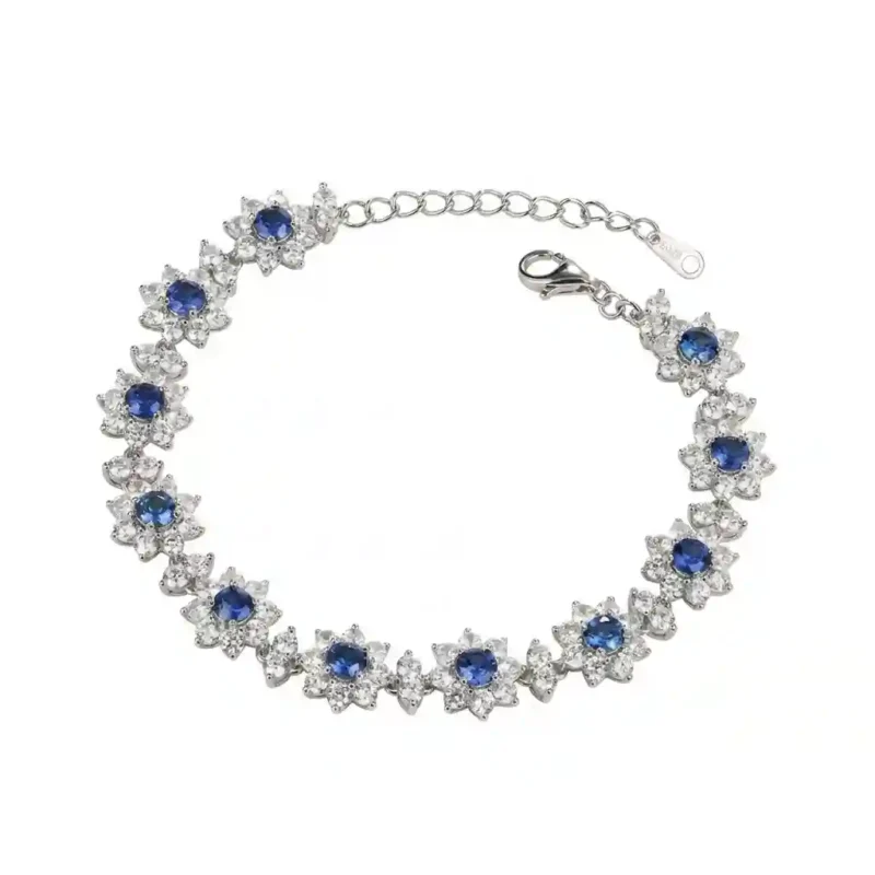 Geometric Pattern 925 Sterling Silver Gemstone Bracelet for Women | Cultured Emeralds, Rubies, and Sapphires | Simple and Exq