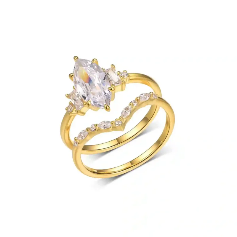 Geometric 1.5ct moissanite ring in 14K gold-plated 925 sterling silver GRA certified split-shank design more brilliant than diamond