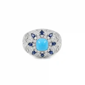blue topaz ring 925 silver natural blue topaz vintage halo ring MIRAMETAL