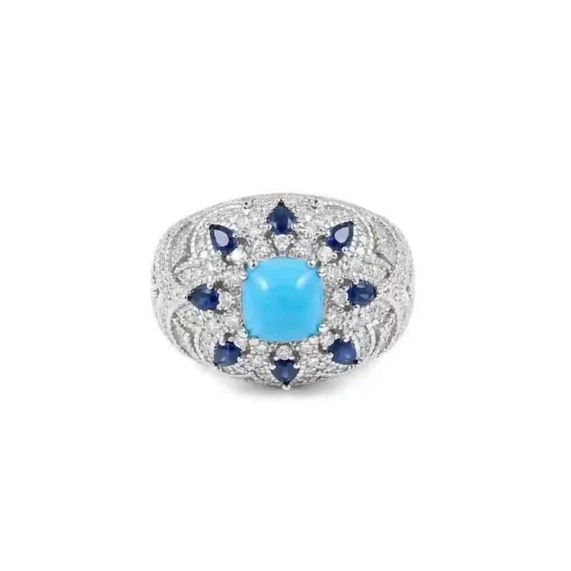 blue topaz ring 925 silver natural blue topaz vintage halo ring MIRAMETAL