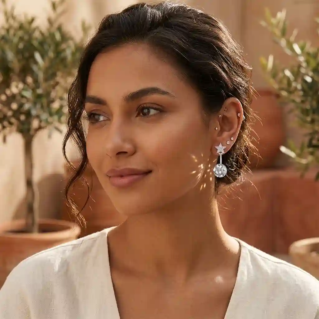 18424 silver butterfly earrings lifestyle on model