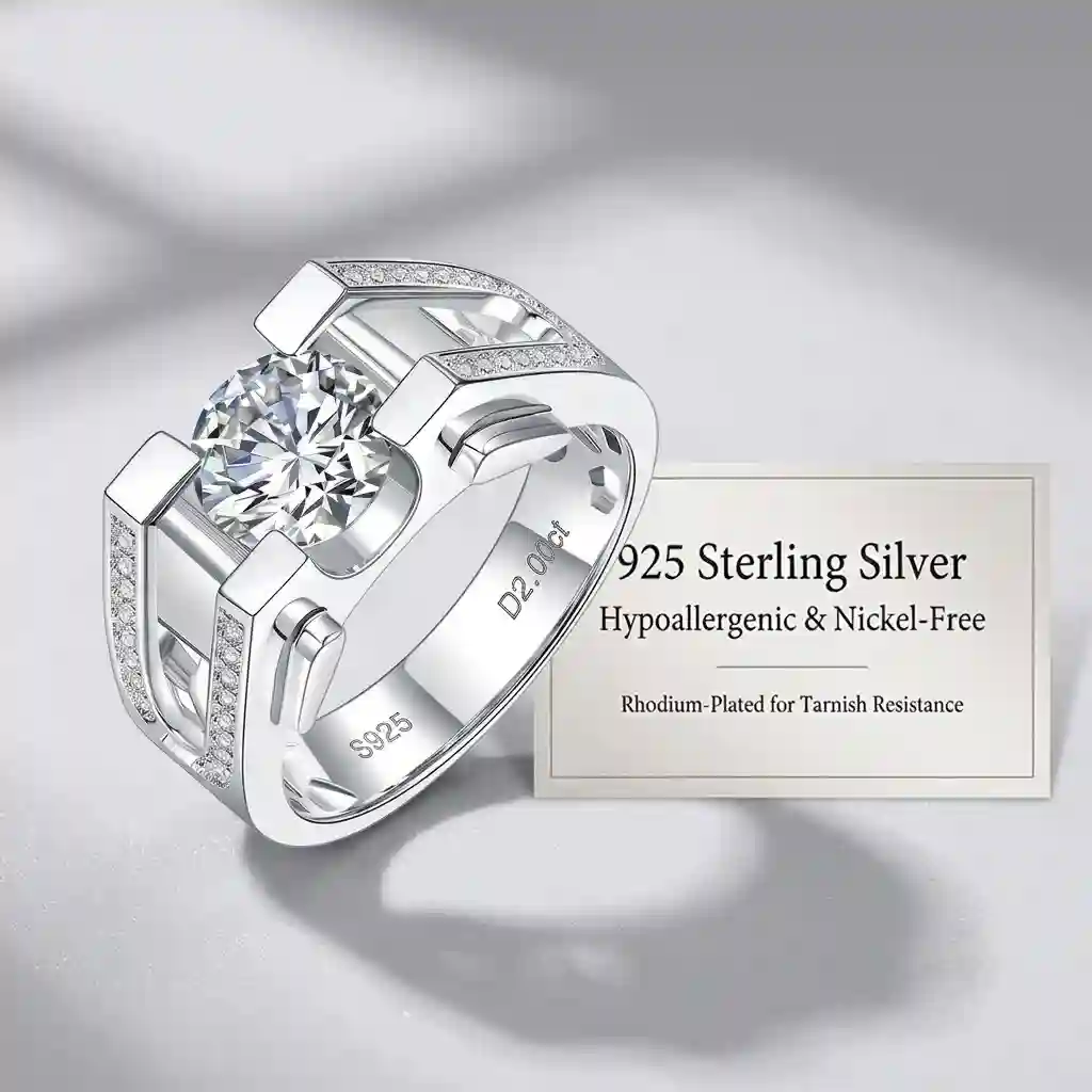 jewelry wholesale best sellers Sterling silver Moissanite Mens Ring - 2ct GRA Certified D-Color VVS1 9 MIRAMETAL