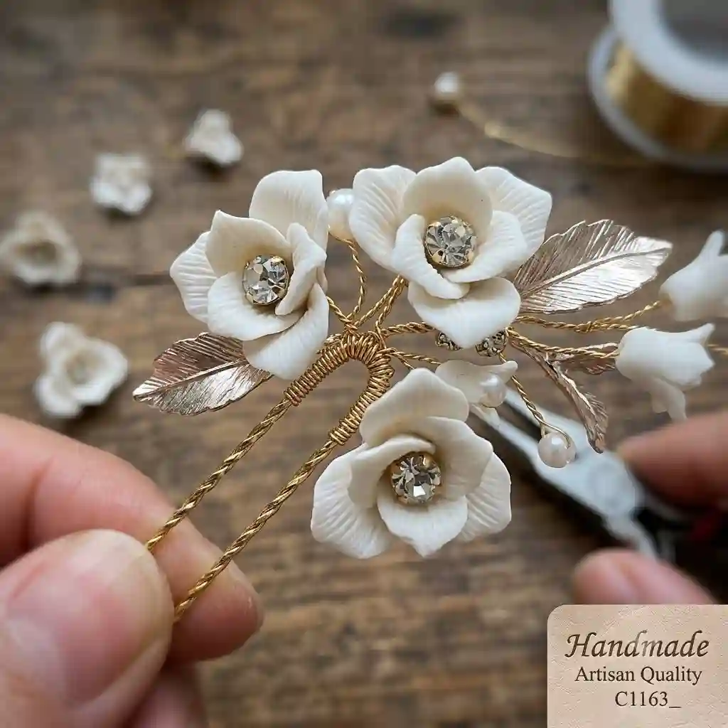 handcrafted ceramic hair fork artisan detail