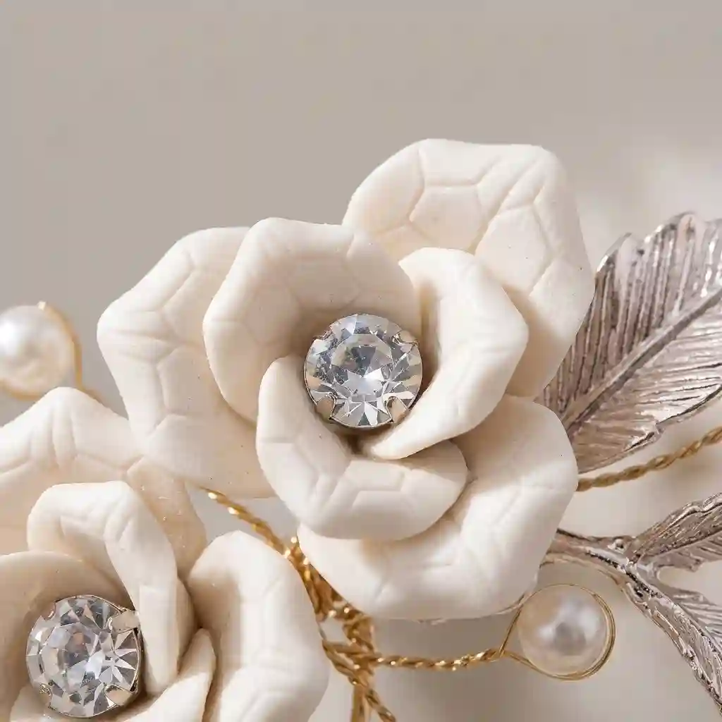 ceramic hair fork floral pattern detail view