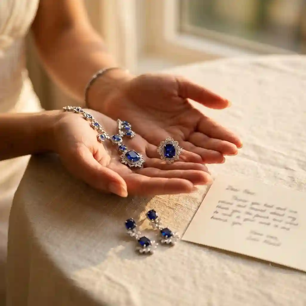 S925 Lab-Created Sapphire Jewelry Set design inspiration modern feminine elegance cushion cut blue gemstone