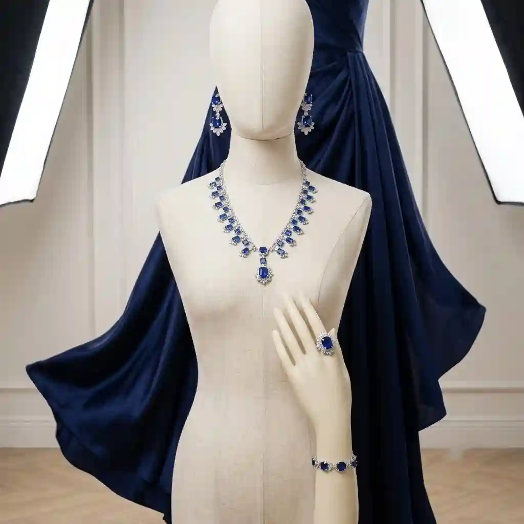 S925 Lab-Created Sapphire Jewelry Set styling guide evening dress minimalist outfit combination