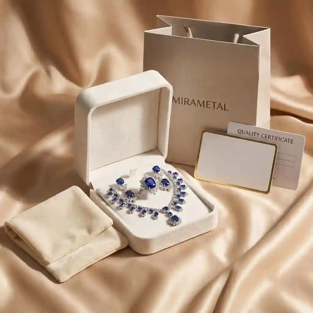 MIRAMETAL brand unboxing experience luxury jewelry packaging dust bag brand box S925 Lab-Created Sapphire Jewelry Set N3-0053