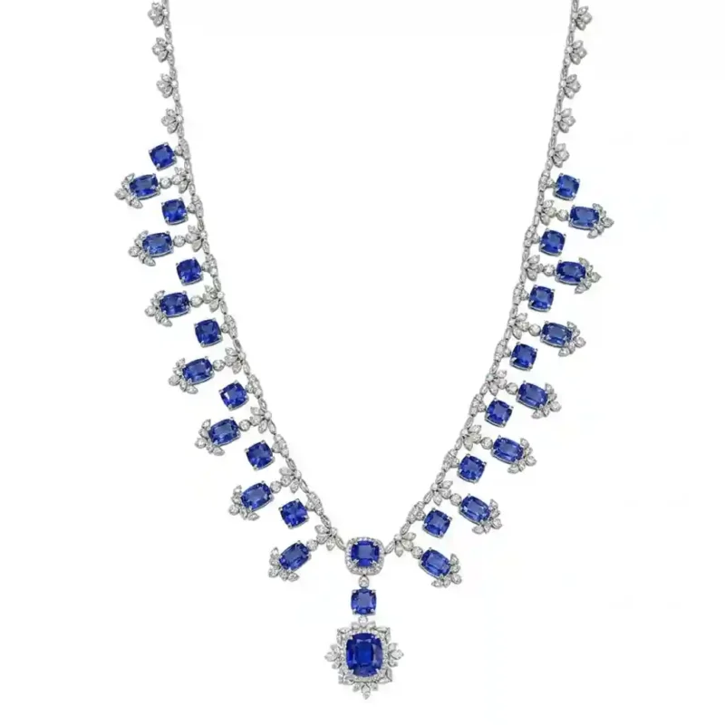 S925 Lab-Created Sapphire Jewelry Set (Earrings+Necklace+Ring) | N3-0053
