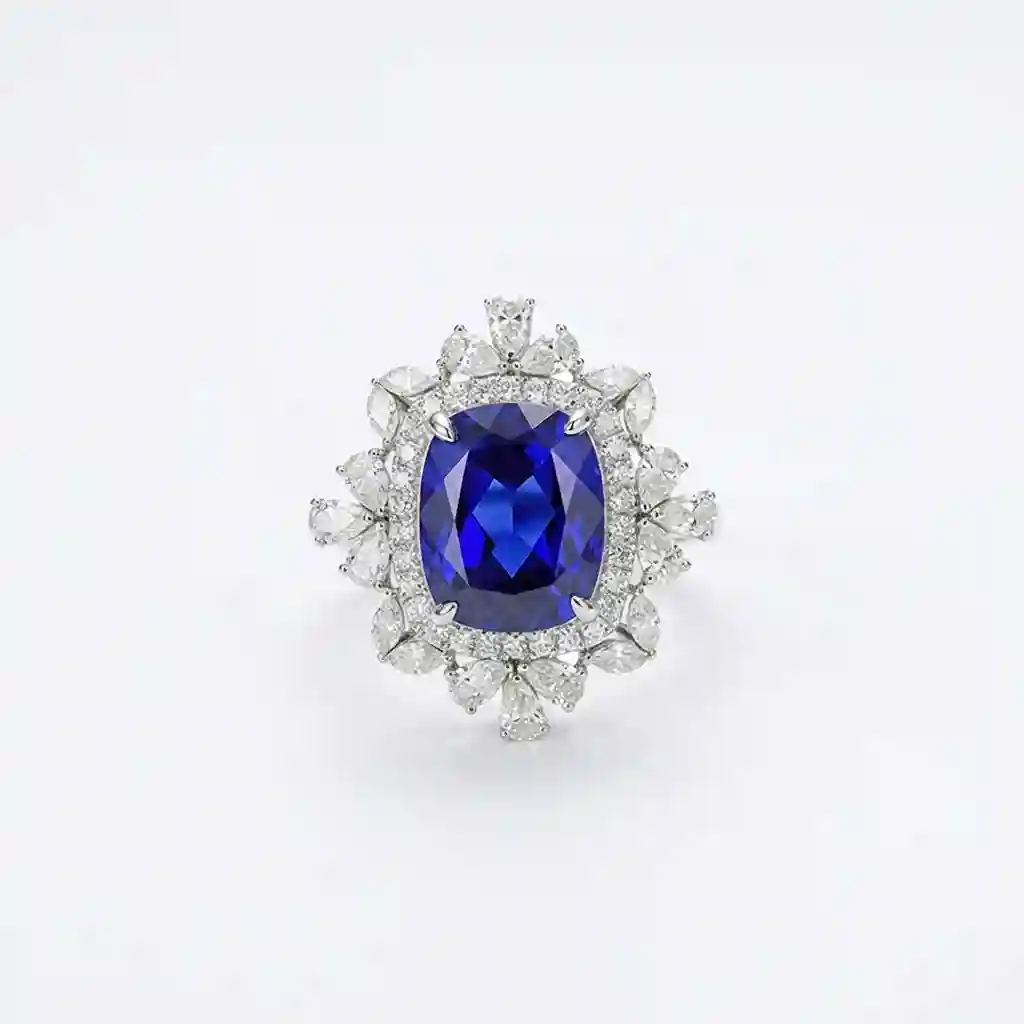 S925 Lab-Created Sapphire Jewelry Set ring cushion cut sapphire statement piece