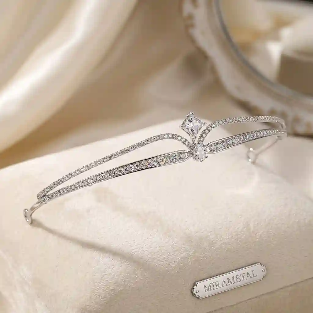 Vintage Crown Crystal Tiara – Handcrafted White Quartz Headpiece 12.5cm | MIRAMETAL