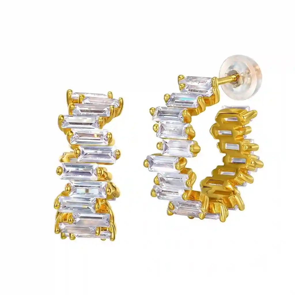 Gold Geometric CZ Earrings – Factory Direct 925 Silver | MIRAMETAL