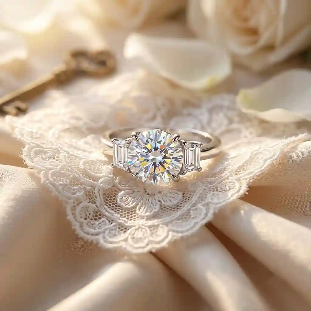 Bridal moissanite ring symbolizing love and commitment three stone design