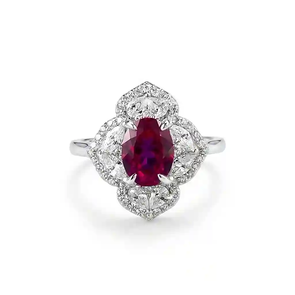 Pigeon Blood Red Floral Ring