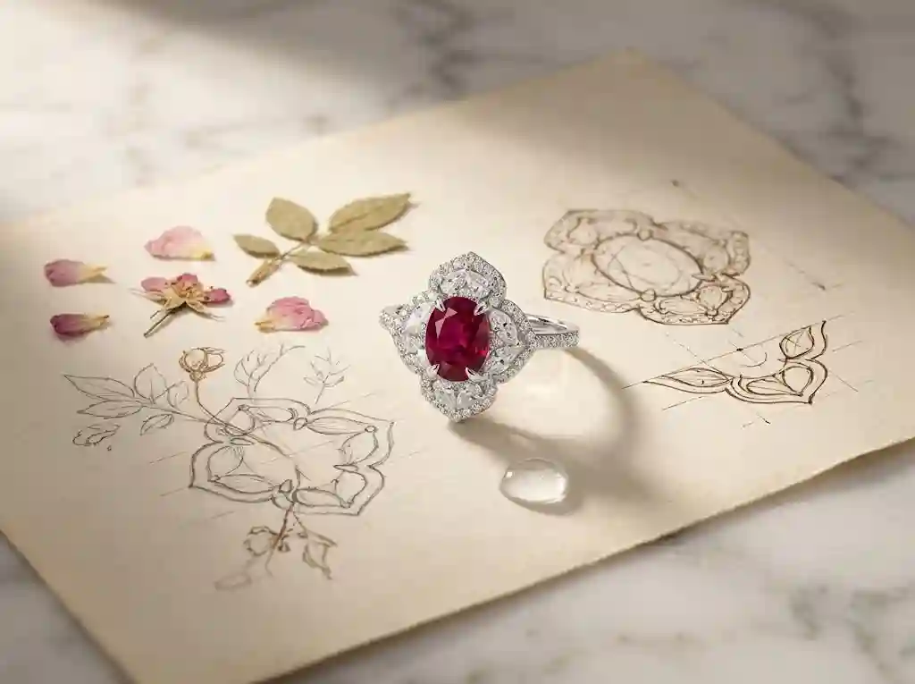 pigeon blood red floral ring design inspiration botanical elements