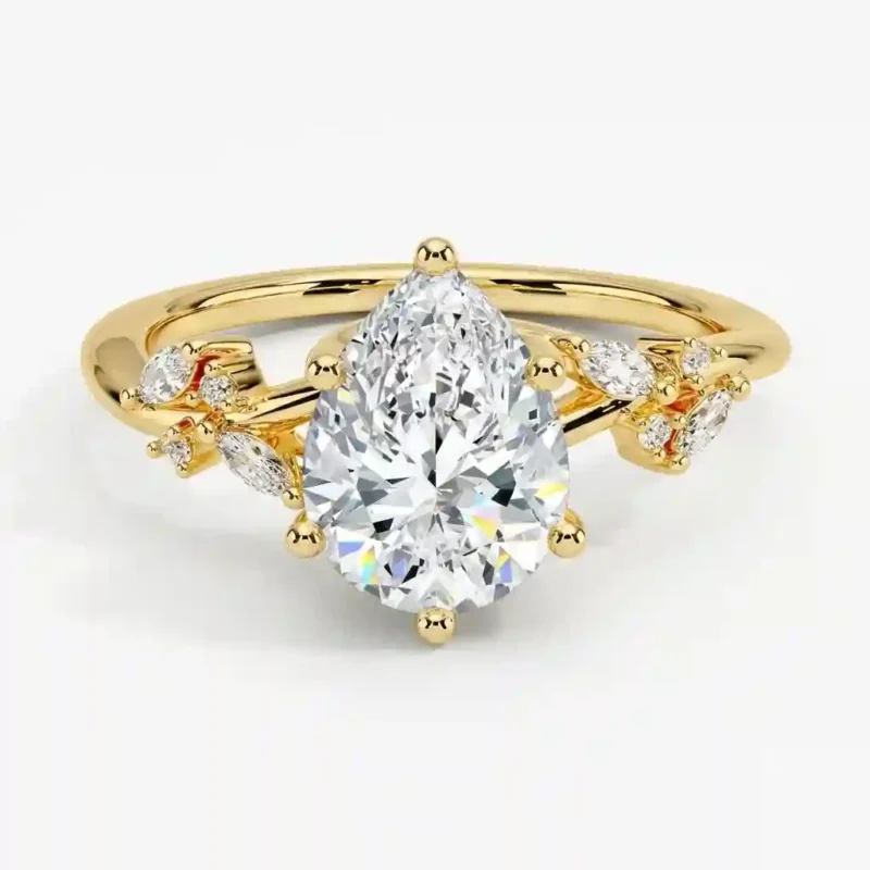 Floral drop moissanite ring hero - D-color VVS1 in 925 silver