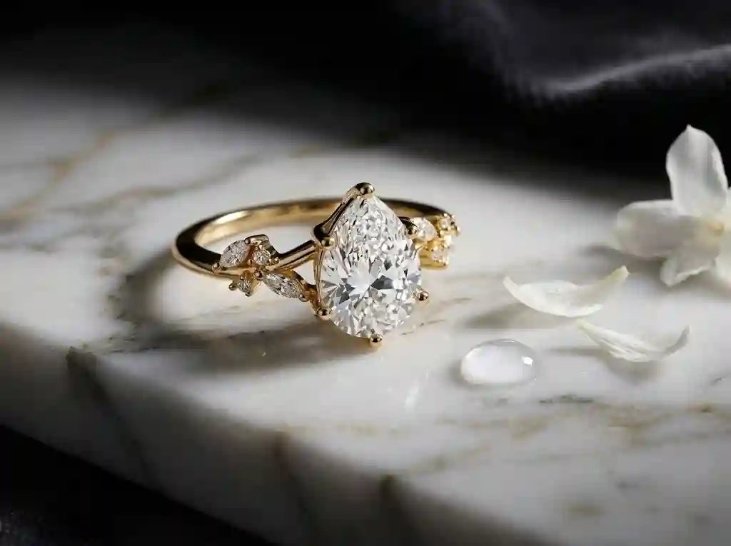 Floral drop moissanite ring design inspiration