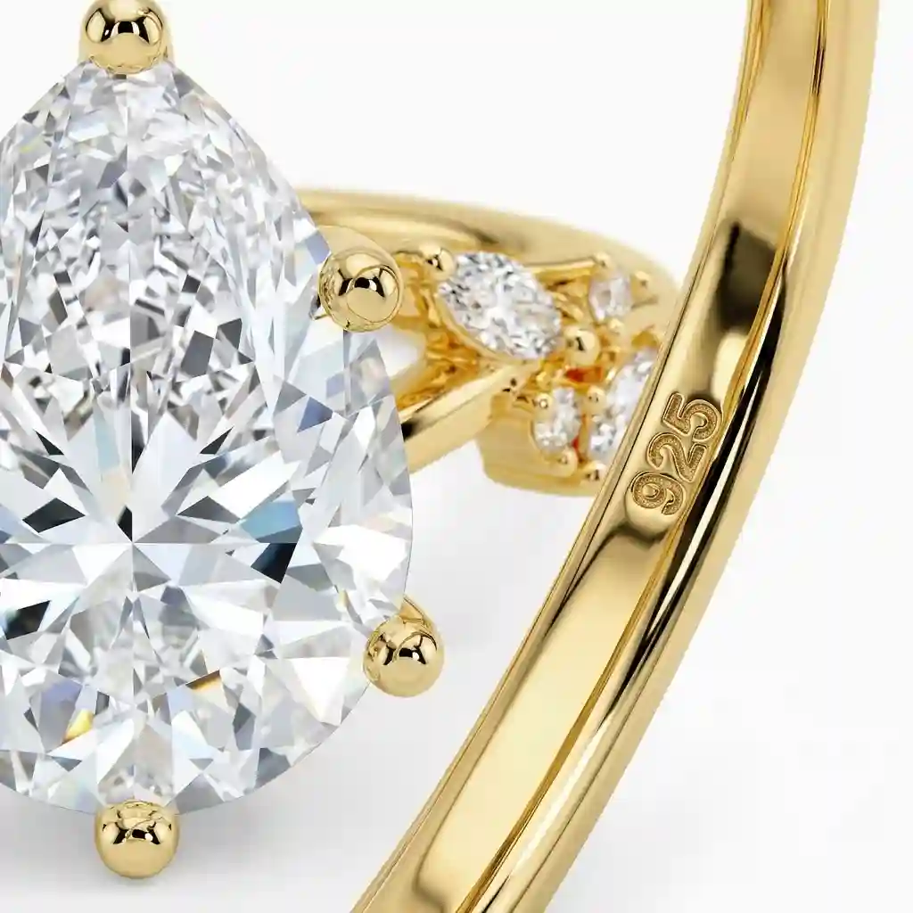 Material of floral drop moissanite ring: 925 silver and D color moissanite