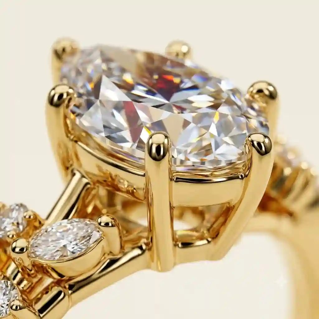 Craftsmanship of floral drop moissanite ring prong setting