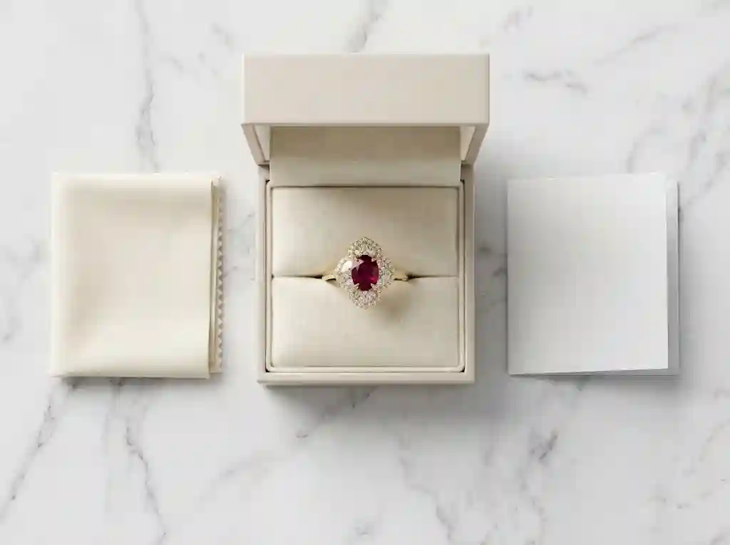 pigeon blood red floral ring complete luxury packaging set gift box