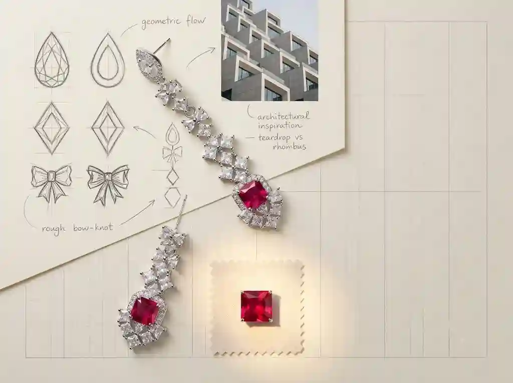 Cascading drop earrings 925 silver square ruby MIRAMETAL