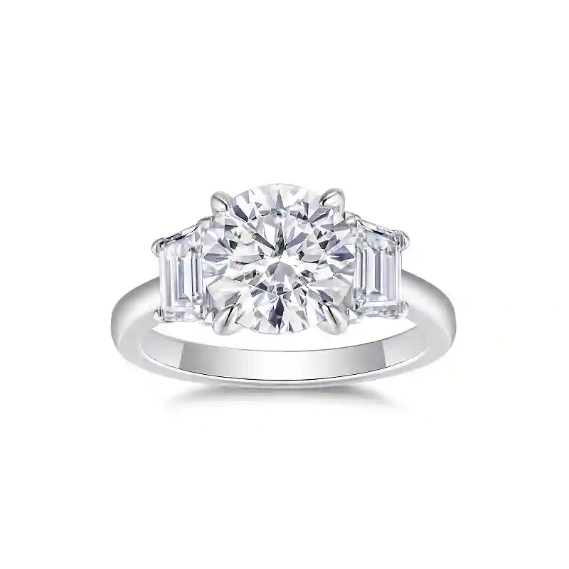 MIRAMETAL luxury jewelry gift box containing 3 carat moissanite three-stone ring